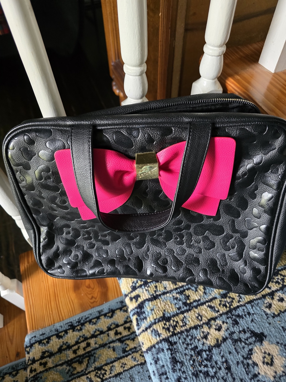 Betsey Johnson Cosmetic Bag with Hot Pink Bow Accent